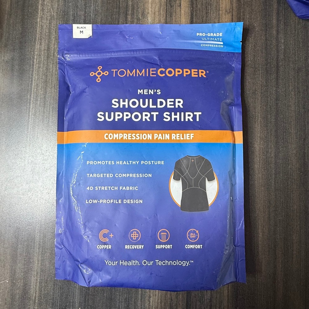 Tommie Copper Mens Shoulder Support Shirt Black Size M Compression Pain Relief‎